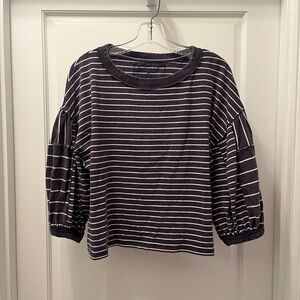 Free People We The Free Lovin You Tee Balloon Sleeve Striped Cropped Shirt XL